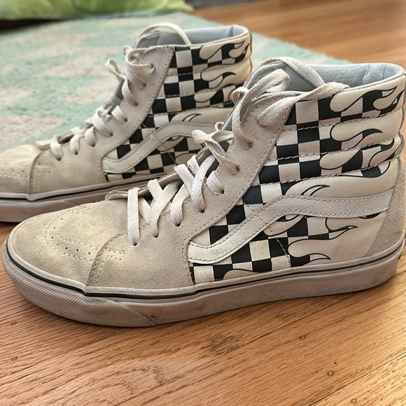 high top flame checkered vans, cream colored - Picture 2 of 4